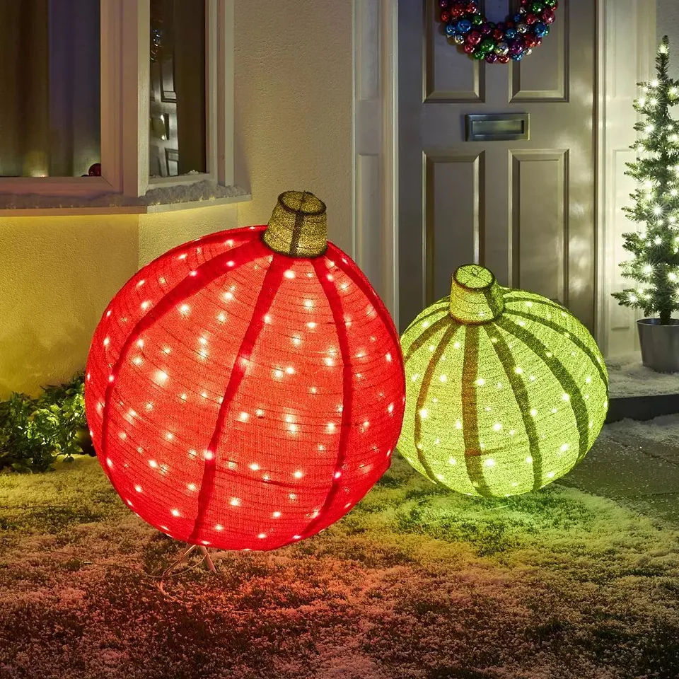 SET OF 2 LIGHT UP GIANT BAUBLE OUTDOOR CHRISTMAS DECORATIONS