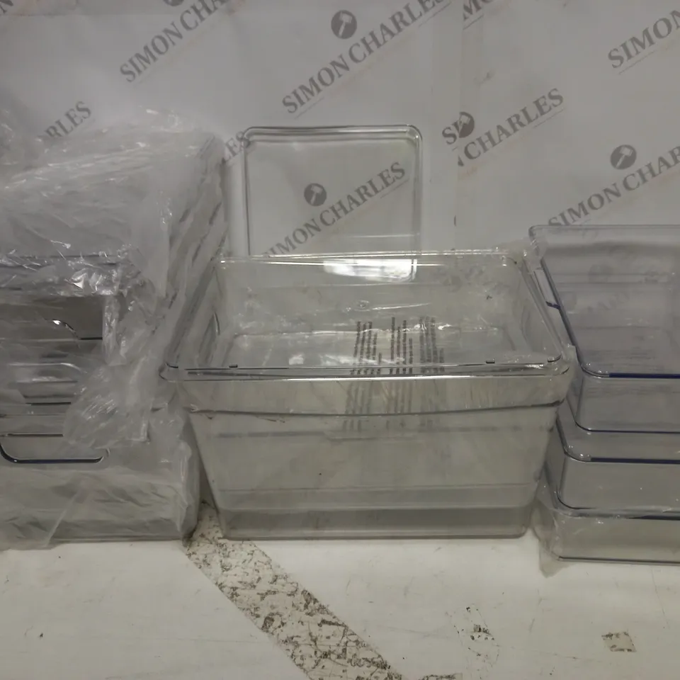 LOT OF ASSORTED CLEAR PLASTIC TUBS