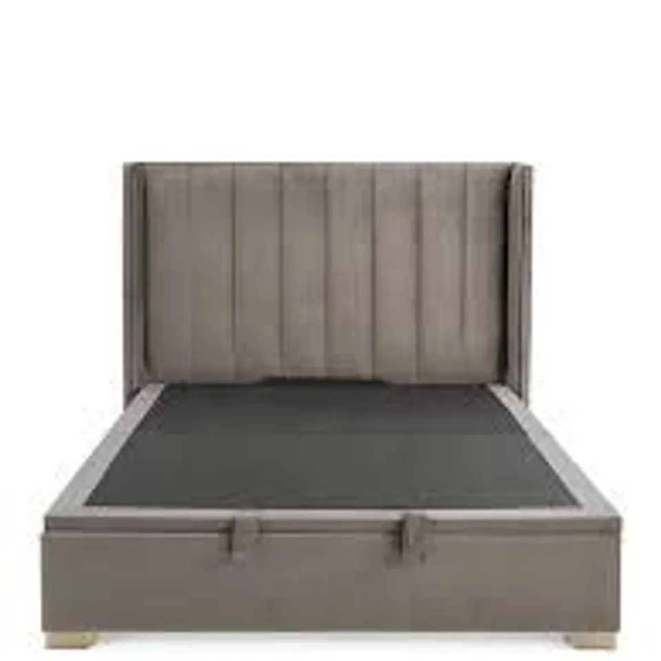 BOXED DAKOTA VELVET LIFT UP DOUBLE BED - GREY (5 BOXES)