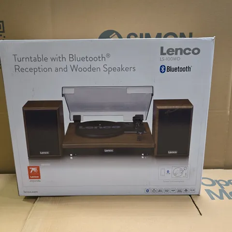 BOXED LENCO LS-100WD BELT DRIVE TURNTABLE WITH WOODEN SPEAKERS