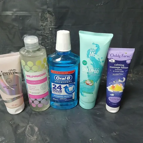 APPROXIMATEY 20 ASSORTED HEALTH AND BEAUTY PRODUCTS TO INCLUDE CHILD'S FARM MASSAGE LOTION, ORAL-B MOUTHWASH AND GIVE ME SHAMPOO