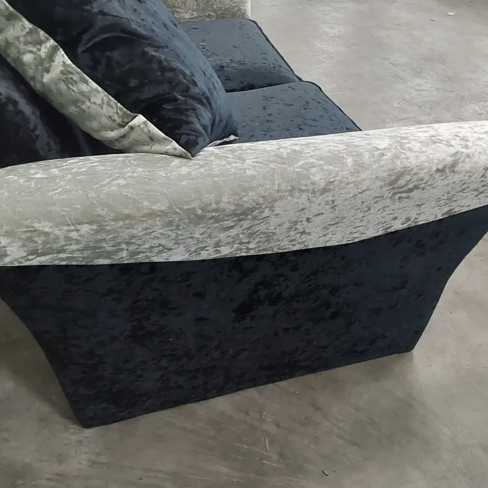DESIGNER TWO SEATER SOFA TWO TONE BLACK/SILVER CRUSHED VELVET