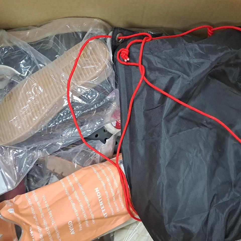 BOX OF APPROXIMATELY 20 PAIRS OF SHOES AND FOOTWEAR ITEMS IN VARIOUS COLOURS, STYLES, AND SIZES, ETC - COLLECTION ONLY