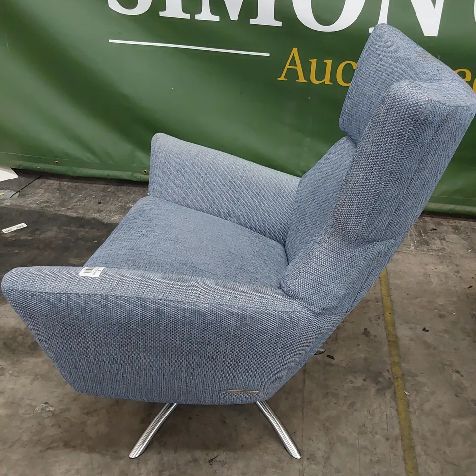 QUALITY BRITISH DESIGNER LOUNGE Co. JACOB SWIVEL WINGED CHAIR BLUE FABRIC 