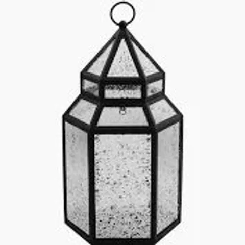 OUTLET HOME STORIES MERCURY GLASS LARGE LANTERN WITH RICE LIGHTS