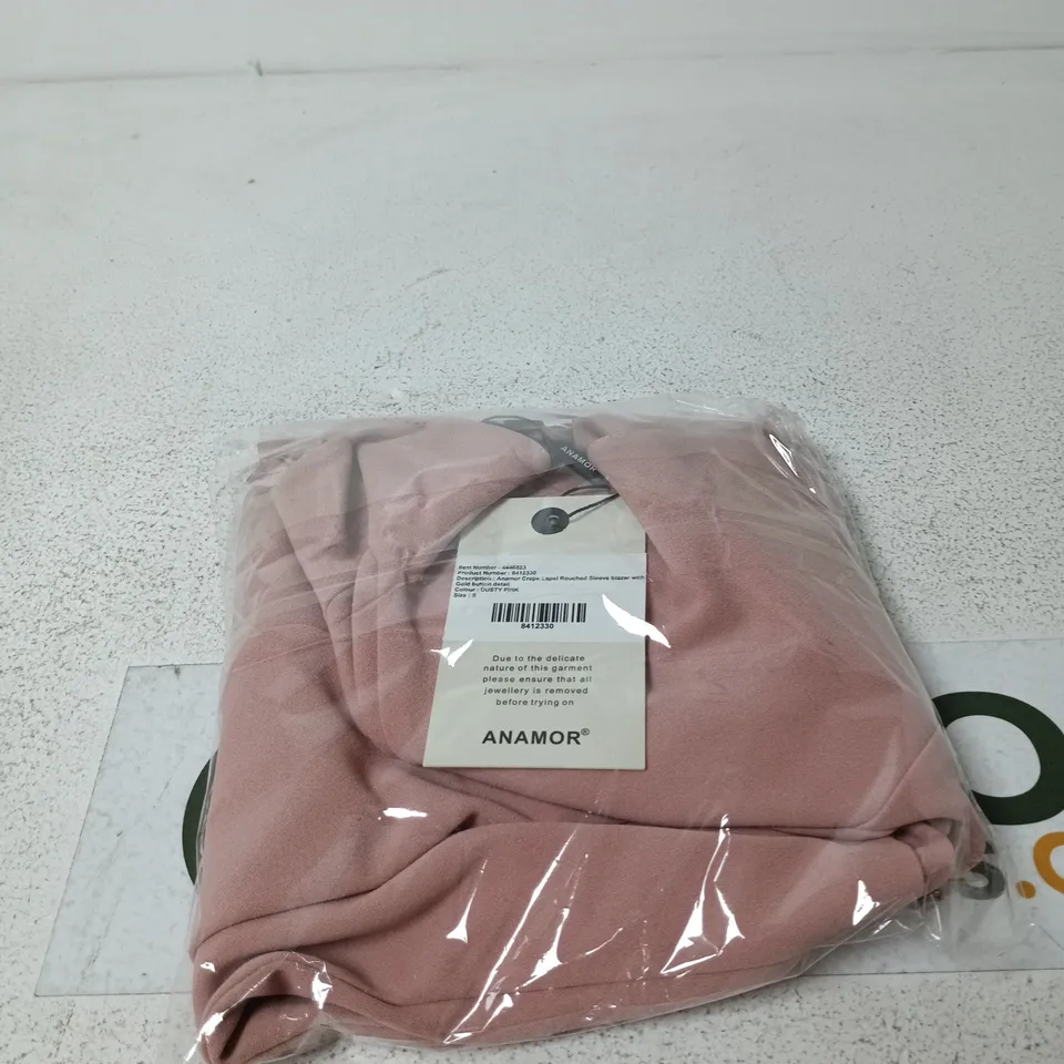 ANAMOR CREPE LAPEL ROUCHED SLEEVE BLAZE BUTTONS DUTY PINK TAGGED SMALL