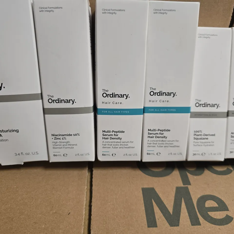LOT OF 9 ASSORTED THE ORDINARY HEALTH & BEAUTY ITEMS TO INCLUDE HAIR DENSITY SERUM, HYDRATION FORMULA AND ROSE HIP SEED OIL