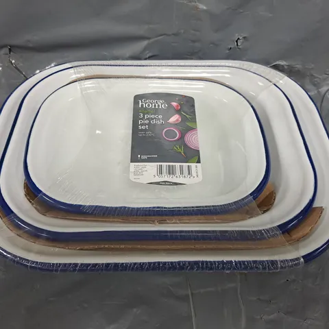ENAMEL 3-PIECE PIE DISH SET IN WHITE/BLUE