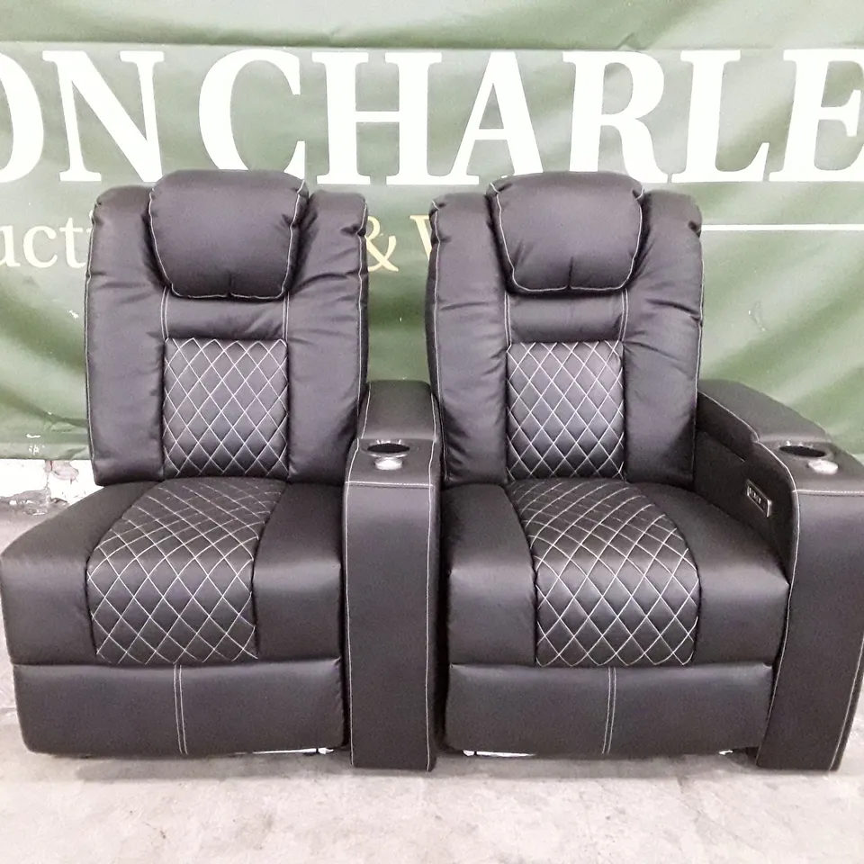2 QUALITY DESIGNER RHF ELECTRIC RECLINER SOFA PIECES WITH CUPHOLDERS - BLACK LEATHER
