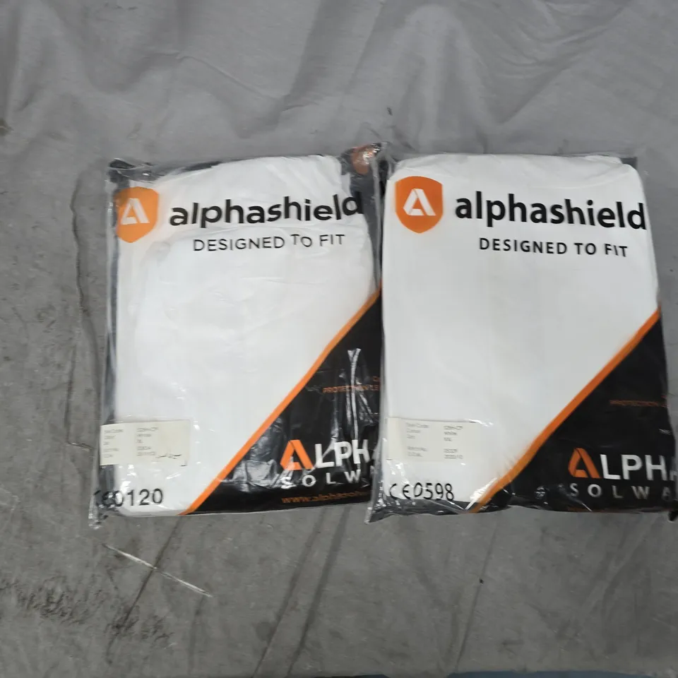 APPROXIMATELY 20 ALPHASHIELD PROTECTIVE OVERALLS IN WHITE IN VARIOUS SIZES