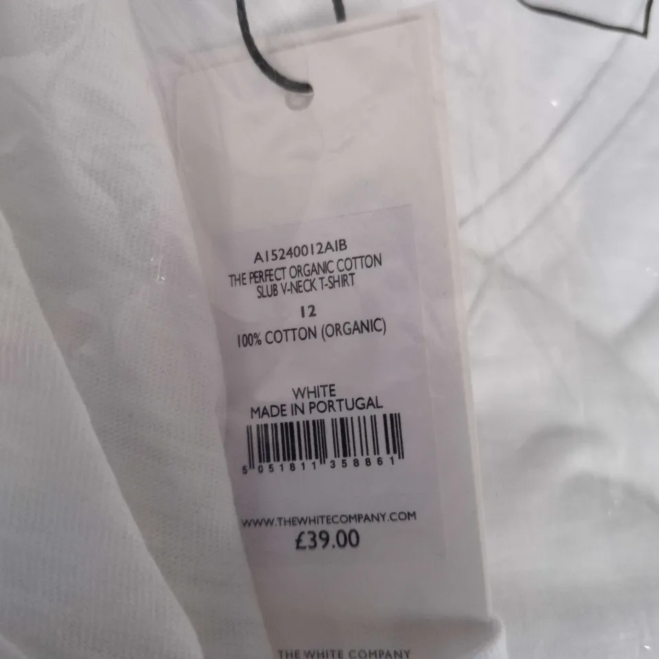 THE WHITE COMPANY ORGANIC COTTON SLUB V-NECK T-SHIRT – WHITE, SIZE 12, 