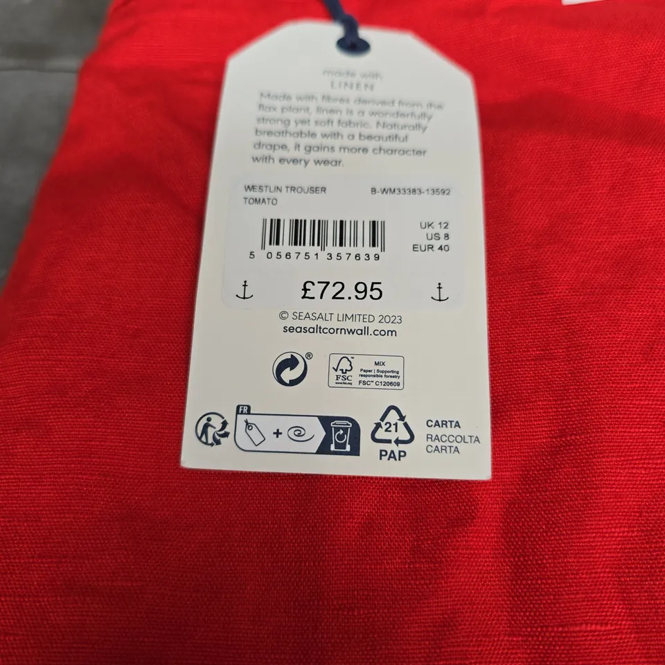 SEA SALT CORNWALL STRAIGHT ANKLE PANTS - SIZE 12