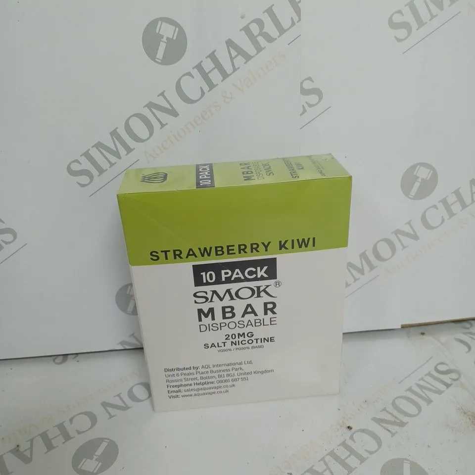 BOX OF APPROXIMATELY 10 BOXES OF STRAWBERRY KIWI 10 PACK SMOK M BAR DISPOSABLE 20MG SALT NICOTINE