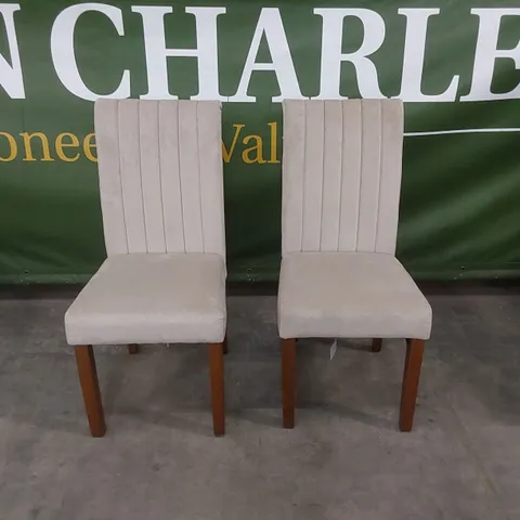 SET OF 2 SALISBURY MINK VELVET DINING CHAIRS WITH DARK WOOD LEGS 