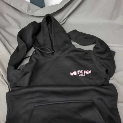 WHITE FOX HOODIE – UK SIZE S, BLACK WITH PINK 'WHITE FOX VOL.3' LOGO