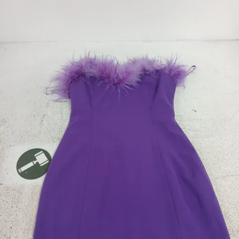 RUNAWAY PURPLE FEATHER-TRIM DRESS β UK S (AU 08, US 04)