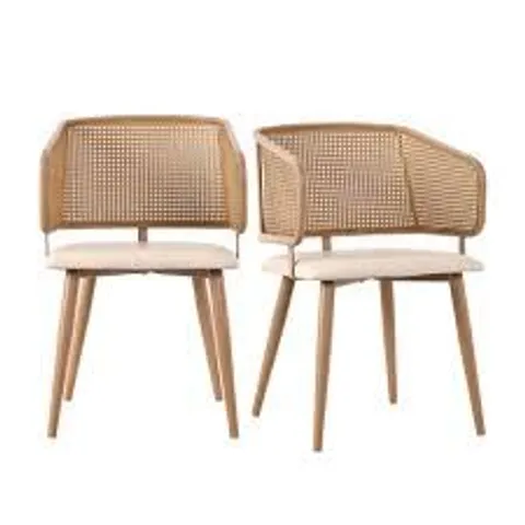 BOXED SET OF 2 CHAIRS WITH ARMREST RATTAN BEIGE