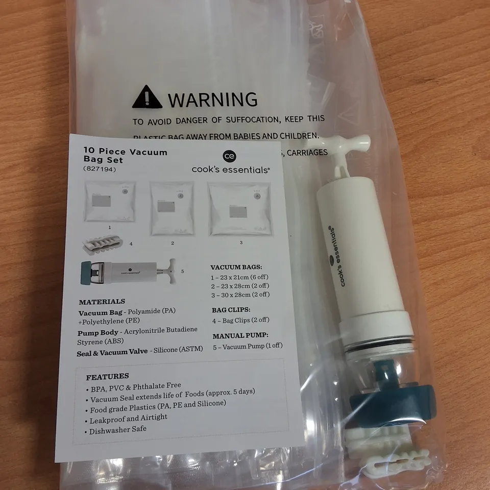 LOT OF 24 10-PIECE BOXES OF COOKS'S ESSENTIALS VACUUM BAG SETS