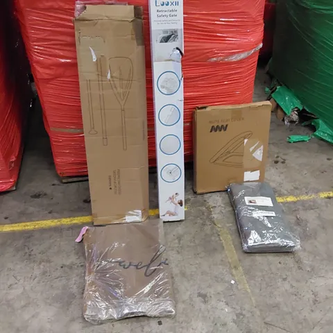 PALLET OF ASSORTED ITEMS INCLUDING: SAFETY GATE, TELESCOPIC PADDLE, WELCOME MAT, TOILET SEAT, MICROFIBER CLOTH
