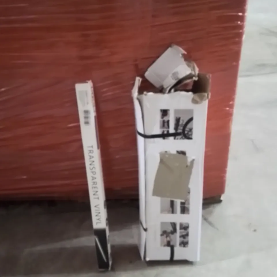 PALLET OF ASSORTED HOUSEHOLD GOODS AND PRODUCTS TO INCLUDE;TRANSPARENT VINYL,SHOE RACK