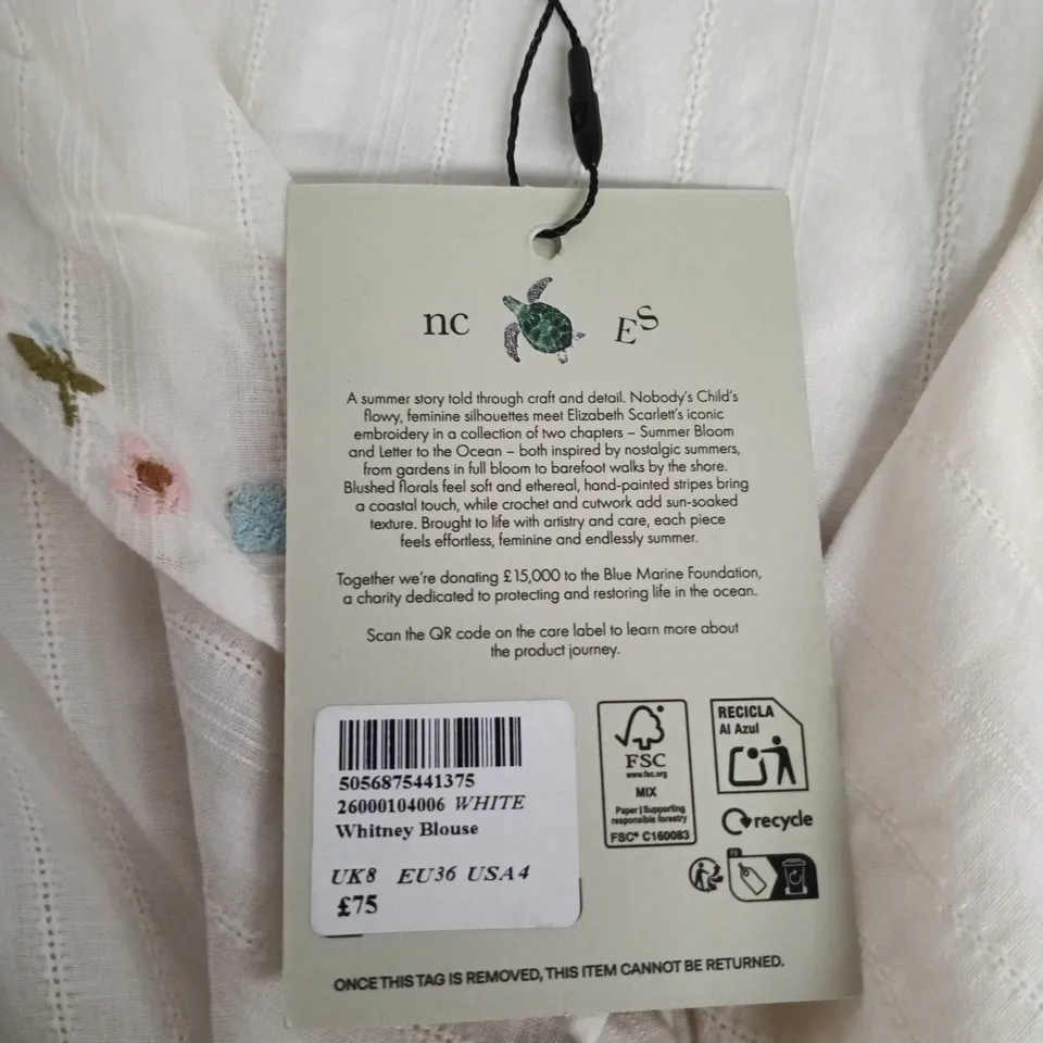 NOBODY'S CHILD X ELIZABETH SCARLETT WHITE BLOUSE – UK 8
