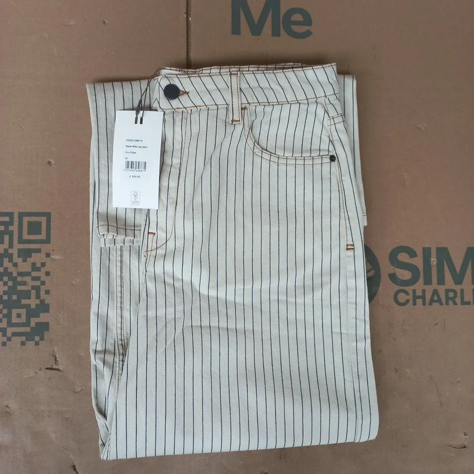 HUSH NESSA WIDE LEG JEANS IN ECRU STRIPE SIZE 14