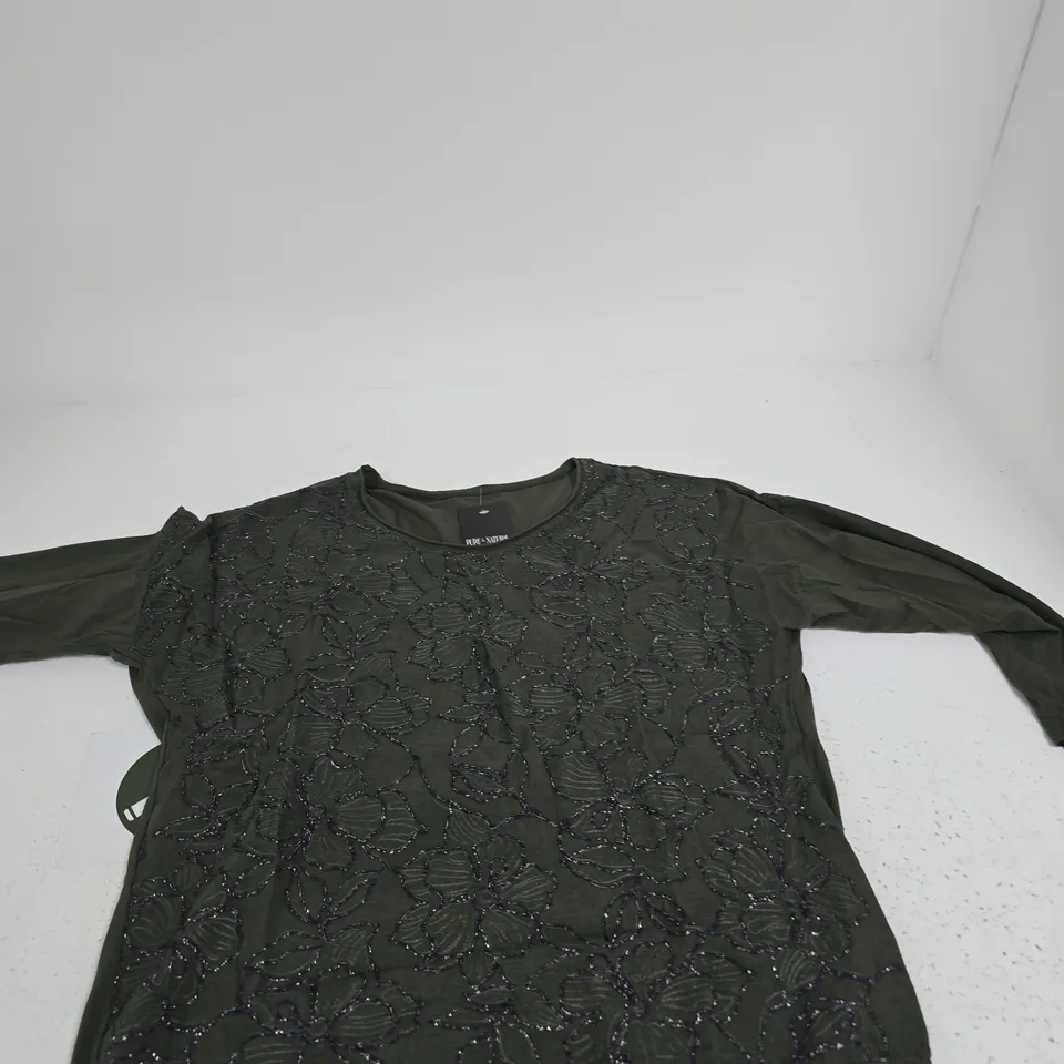 PURE & NATURAL WOMEN'S OLIVE GREEN EMBROIDERED TOP