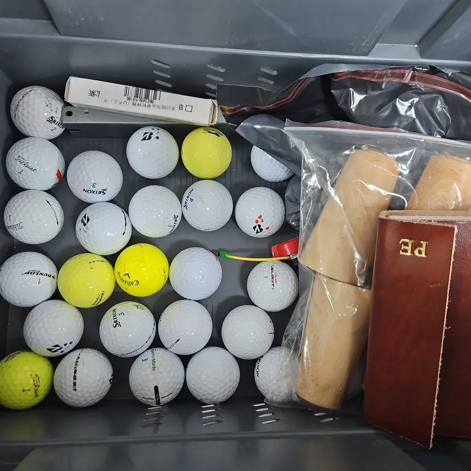 BOX OF ASSORTED HOME AND ACCESSORIES ITEMS TO INCLUDE - BOSCH DRILL BITS - GOLF BALLS - CAKE STORAGE BOX 