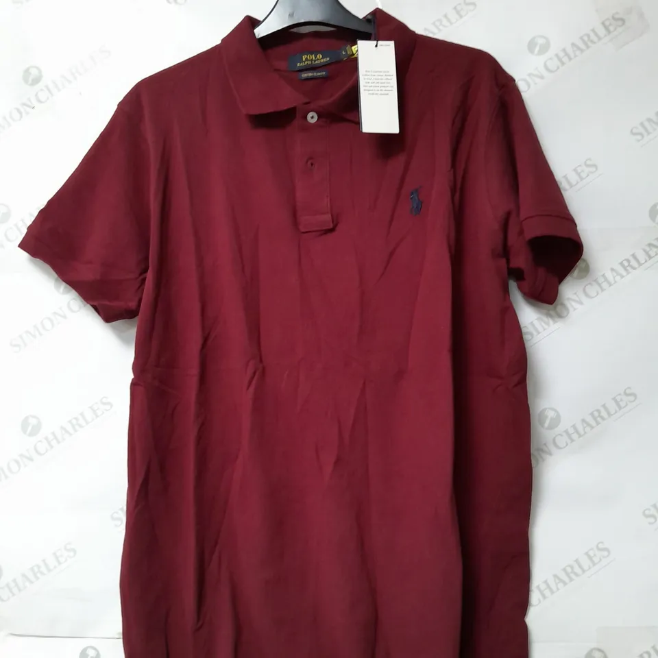 RALPH LAUREN POLO CUSTON SLIM FIT BURGUNDY T-SHIRT SIZE L
