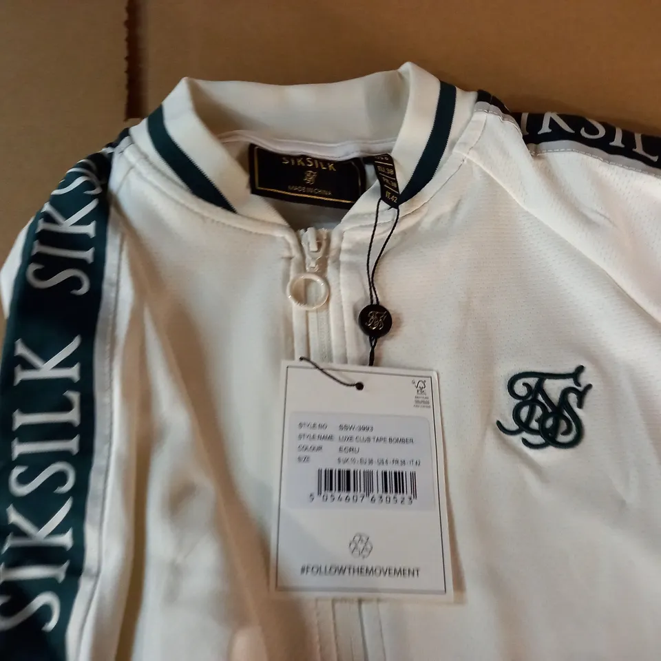 SIK SILK LUXE CLUB TAPE BOMBER IN ECRU - S UK 12