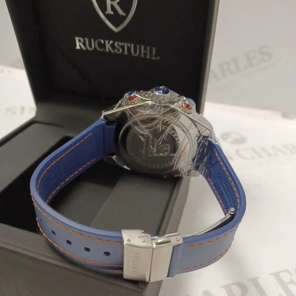 RUCKSTUHL TRIPLE DIAL BLUE RUBBER STRAP WRISTWATCH