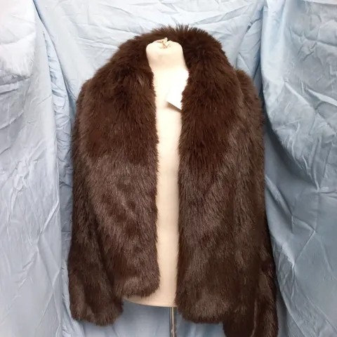 ZARA FAUX FUR OPEN FRONT JACKET IN BROWN - XL