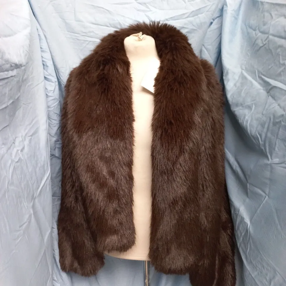 ZARA FAUX FUR OPEN FRONT JACKET IN BROWN - XL