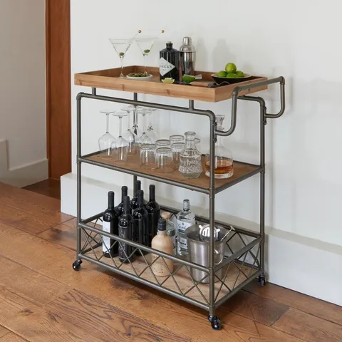BRAND NEW BOXED HOMESDIRECT365 WOOD & METAL DRINKS TROLLEY 