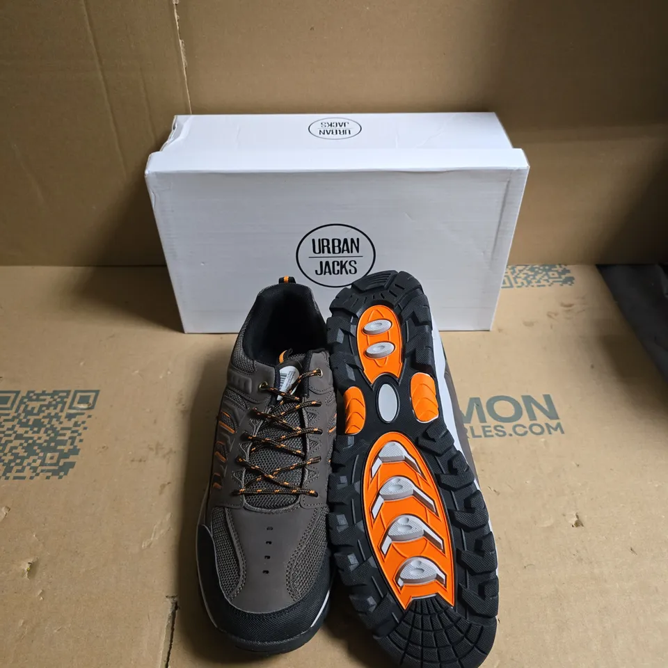 URBAN JACKS MEN'S TRAIL SHOES – GREY/BLACK WITH ORANGE ACCENTS - UK SIZE 11