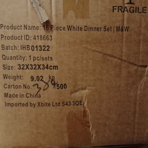 16 PIECE WHITE DINNER SET – M&W (BOXED)