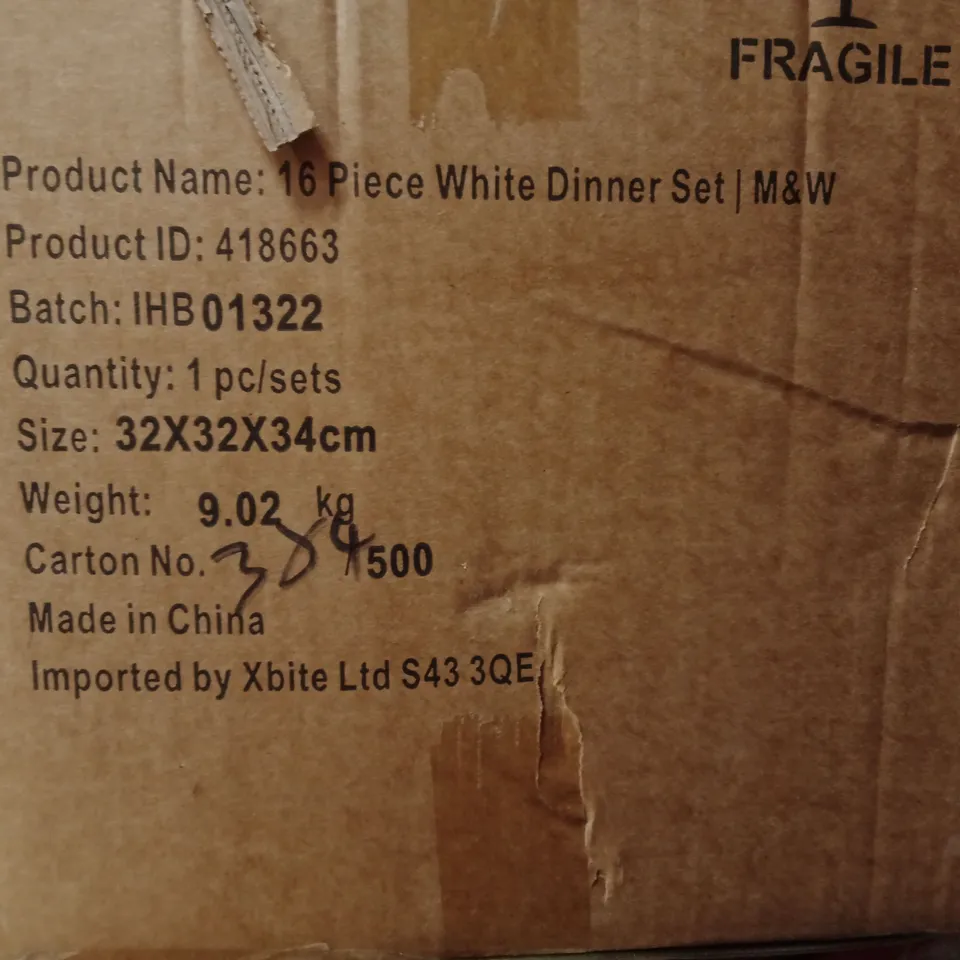 16 PIECE WHITE DINNER SET – M&W (BOXED)