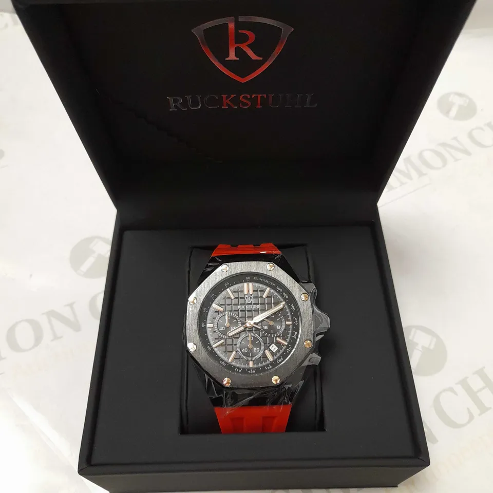 RUCKSTUHL TRIPLE DIAL STUD RUBBER STRAP WRISTWATCH