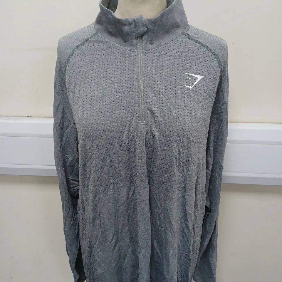 GYMSHARK 1/4 ZIP PULLOVER TRAINING TOP IN GREY SIZE XXL