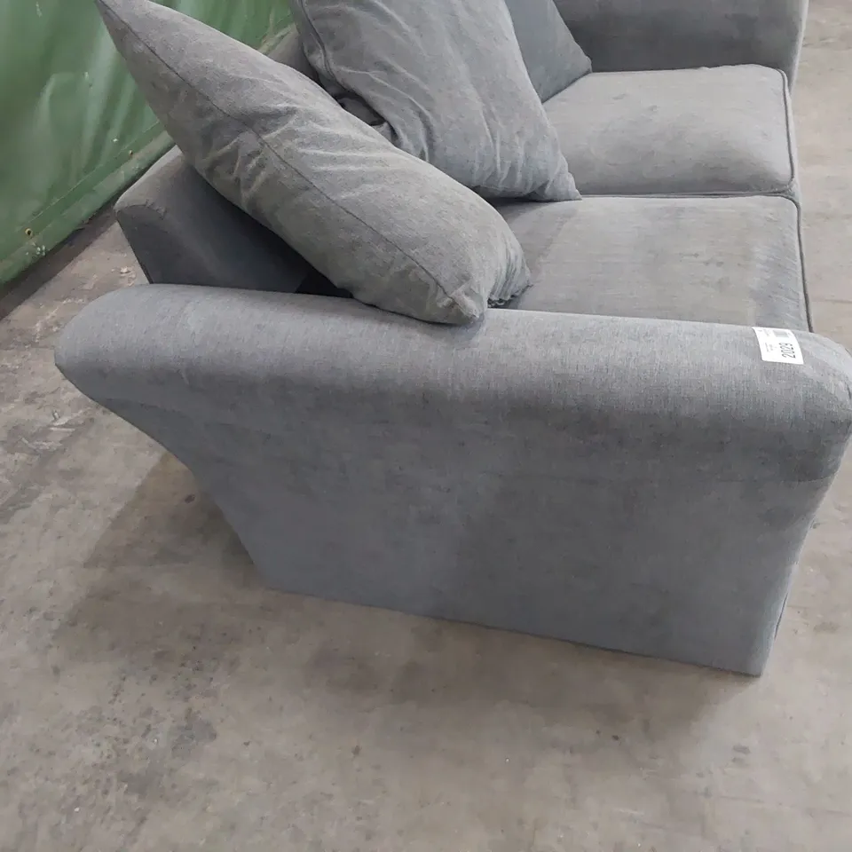 DESIGNER TWO SEATER SOFA WITH SCATTER CUSHIONS PLUSH GREY FABRIC 