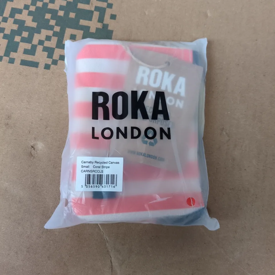 BAGGED ROKA CARNABY RECYCLED CANVAS SMALL IN CORAL STRIPE