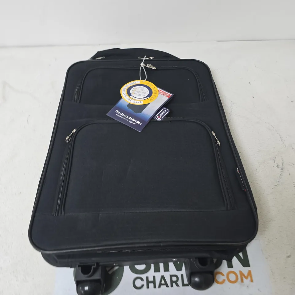 BLACK CITIES ROLLING SUITCASE WITH FRONT ZIP POCKETS