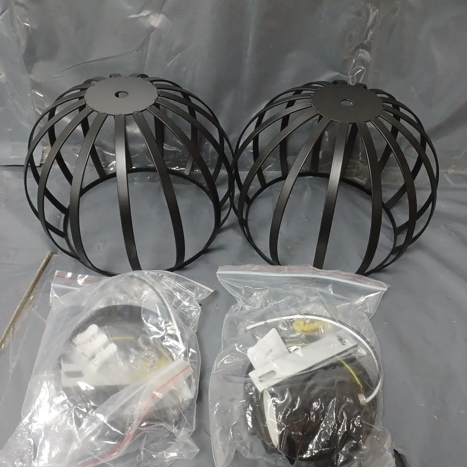 SET OF 2 BIRDCAGE LIGHT SHADES WITH FITTINGS BLACK