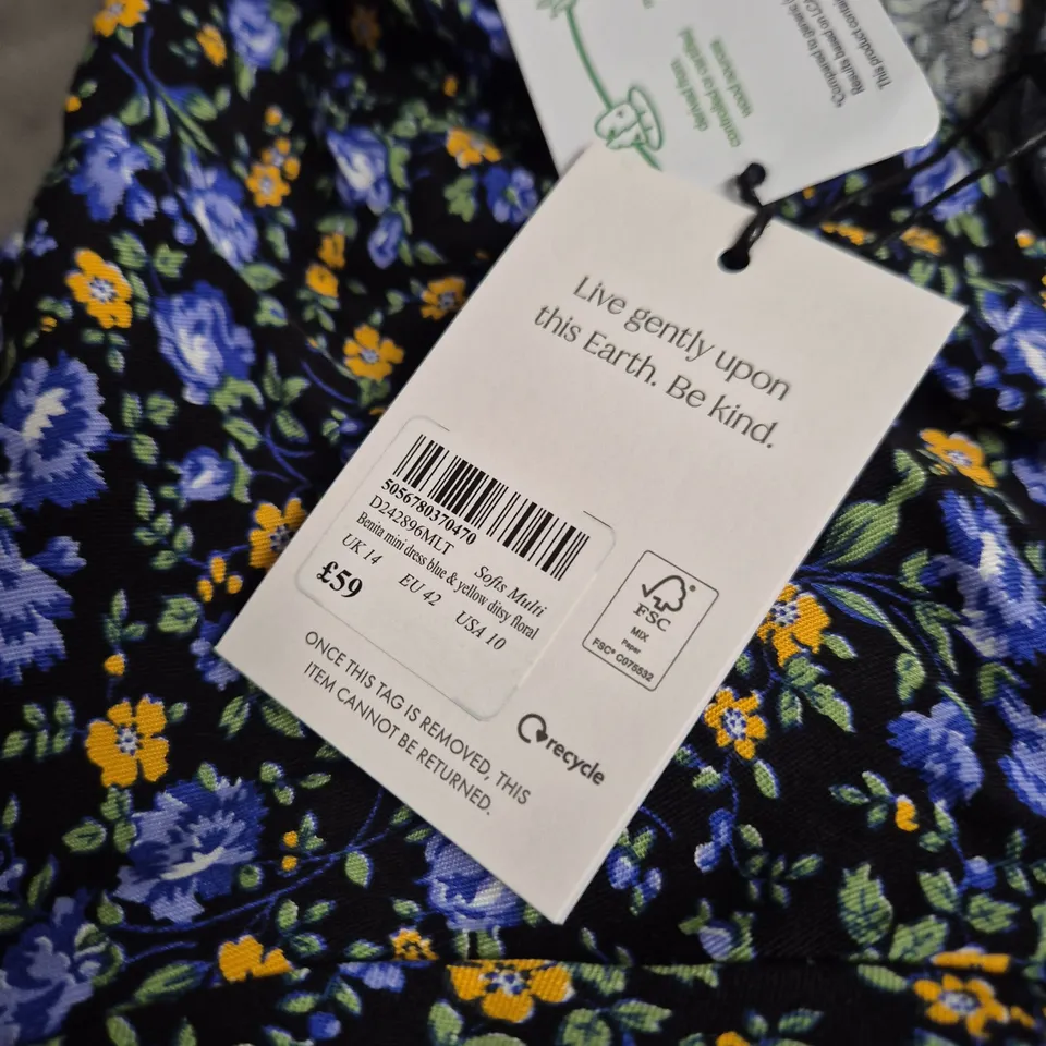 NOBODY'S CHILD FLORAL PRINT DRESS – NAVY, UK 14 (EU 42, US 10)