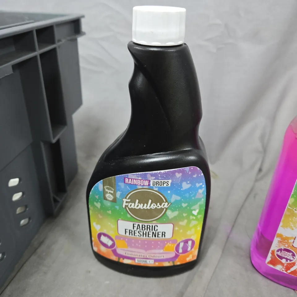 BOX OF APPROXIMATELY 12 ASSORTED LIQUID ITEMS TO INCLUDE: FABRIC FRESHENER AND DISINFECTANT 