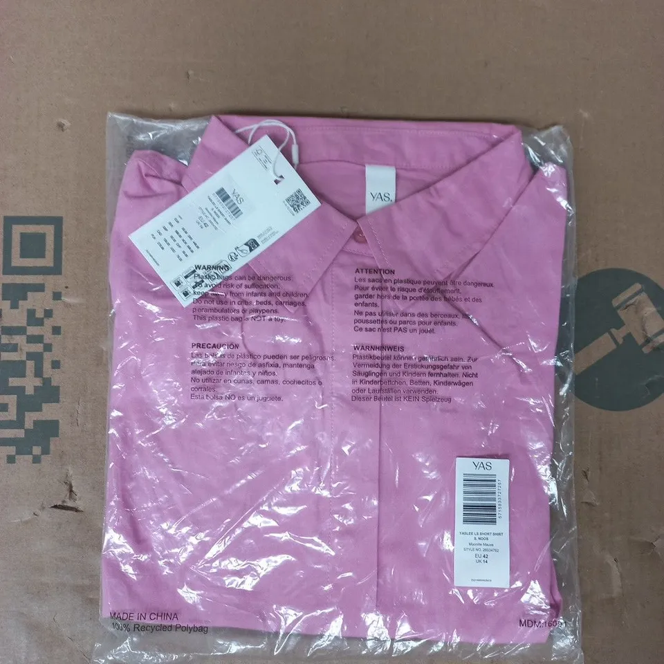 BAGGED YAS LONG SLEEVE SHORT SHIRT IN MOONLIGHT MAUVE SIZE UK 14