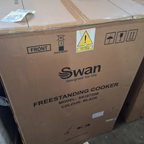 BOXED SWAN SX16720B 60CM WIDE TWIN CAVITY ELECTRIC COOKER WITH CERAMIC HOB - BLACK