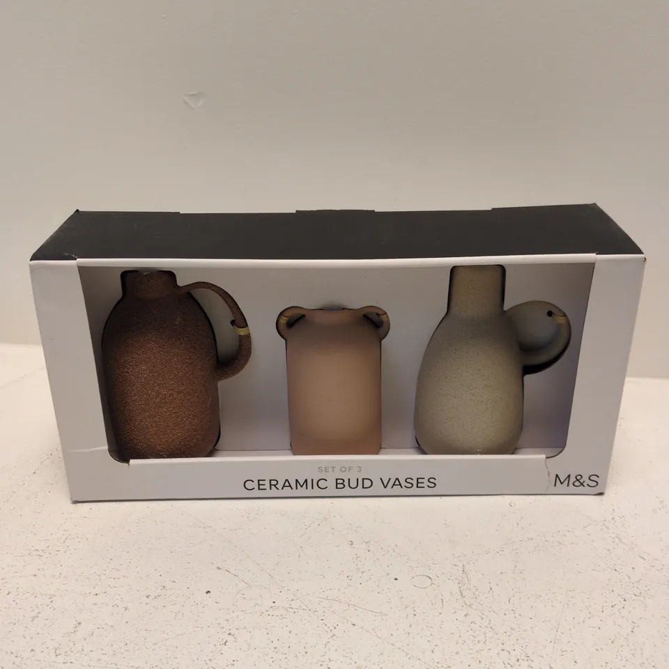 BOXED M&S SET OF 3 CERAMIC BUD VASES