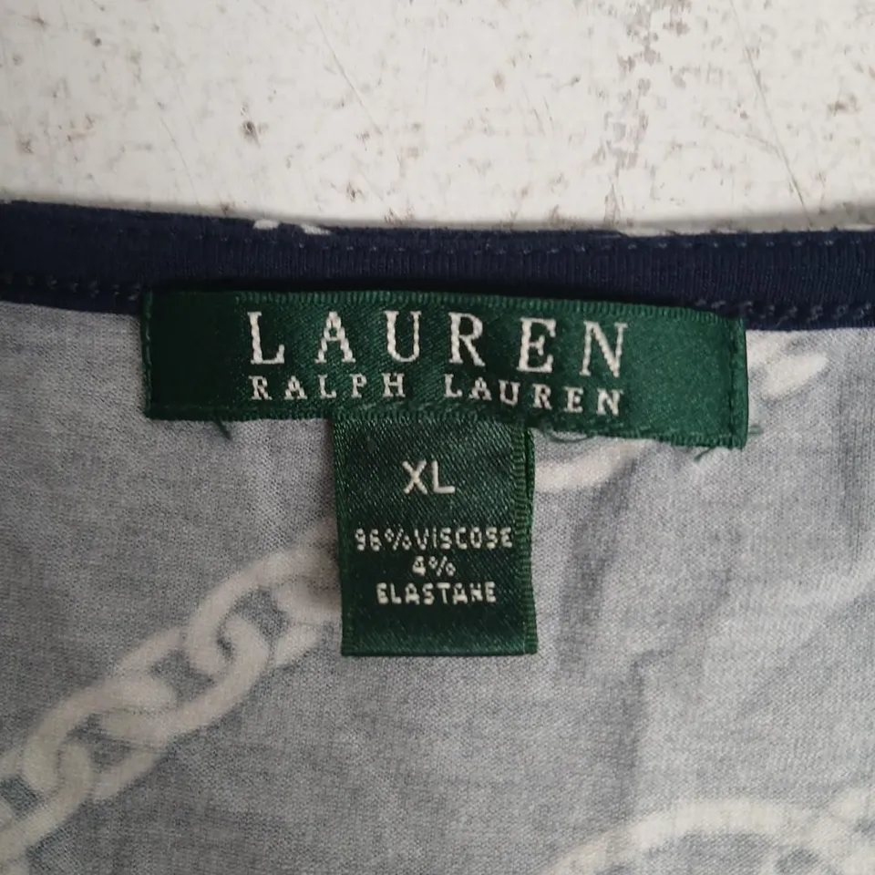 LAUREN RALPH LAUREN WOMEN'S WRAP TOP – BLACK CHAIN PRINT, UK 16-18 (US XL)
