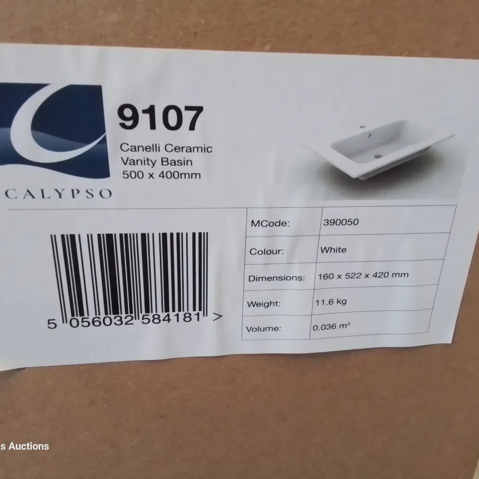 BOXED CANELLI CERAMIC SINGKE TAP VANITY BASIN WHITE 500 × 400mm